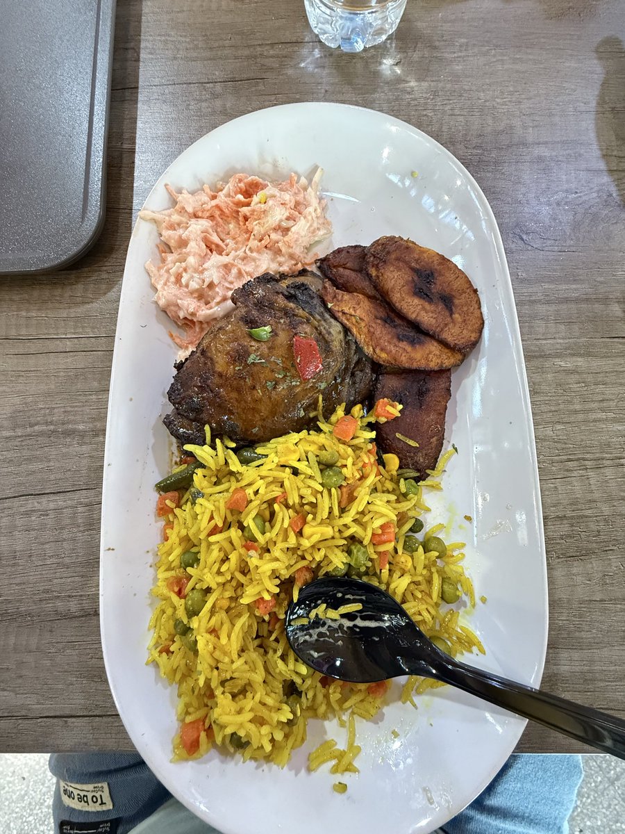 Fried Rice, salad, plantain, and Beef